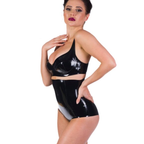 Libidex Latex High Waisted Bandeau Knickers Hot Pants Booty Shorts in Black - XS - Picture 3 of 7